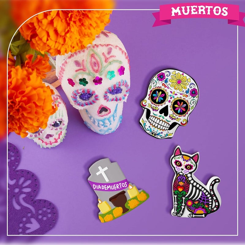 Perthlin 12 Pcs Ceramics to Paint Thanksgiving Fall Painting Crafts Halloween Day of The Dead DIY Crafts with Pastel Brush Palette Magnet for Party Decor Gifts Supplies(Day of The Dead) - Image 4